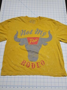 Yellow 'Not My First Rodeo' Cropped Graphic Tee